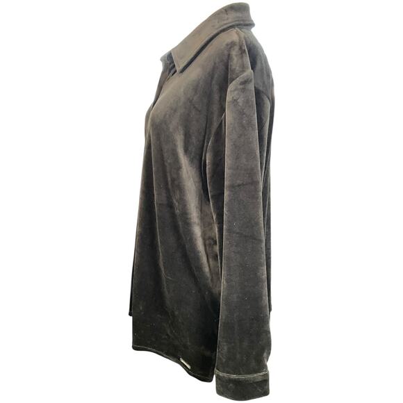 Calvin Klein Black Velvet Button Down Shirt XL Soft Stretch Long Sleeve Velour - Picture 3 of 11